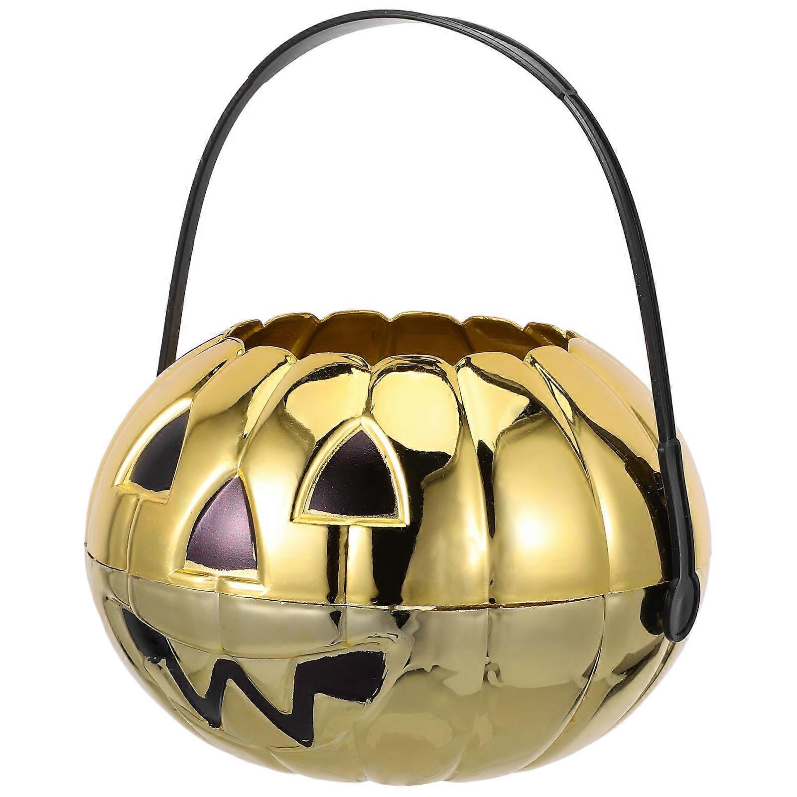 Rustic Plastic Pumpkin Shaped Candy Holder for Halloween – Large Capacity Treat Organizer with Handle for Classroom & Party Favors