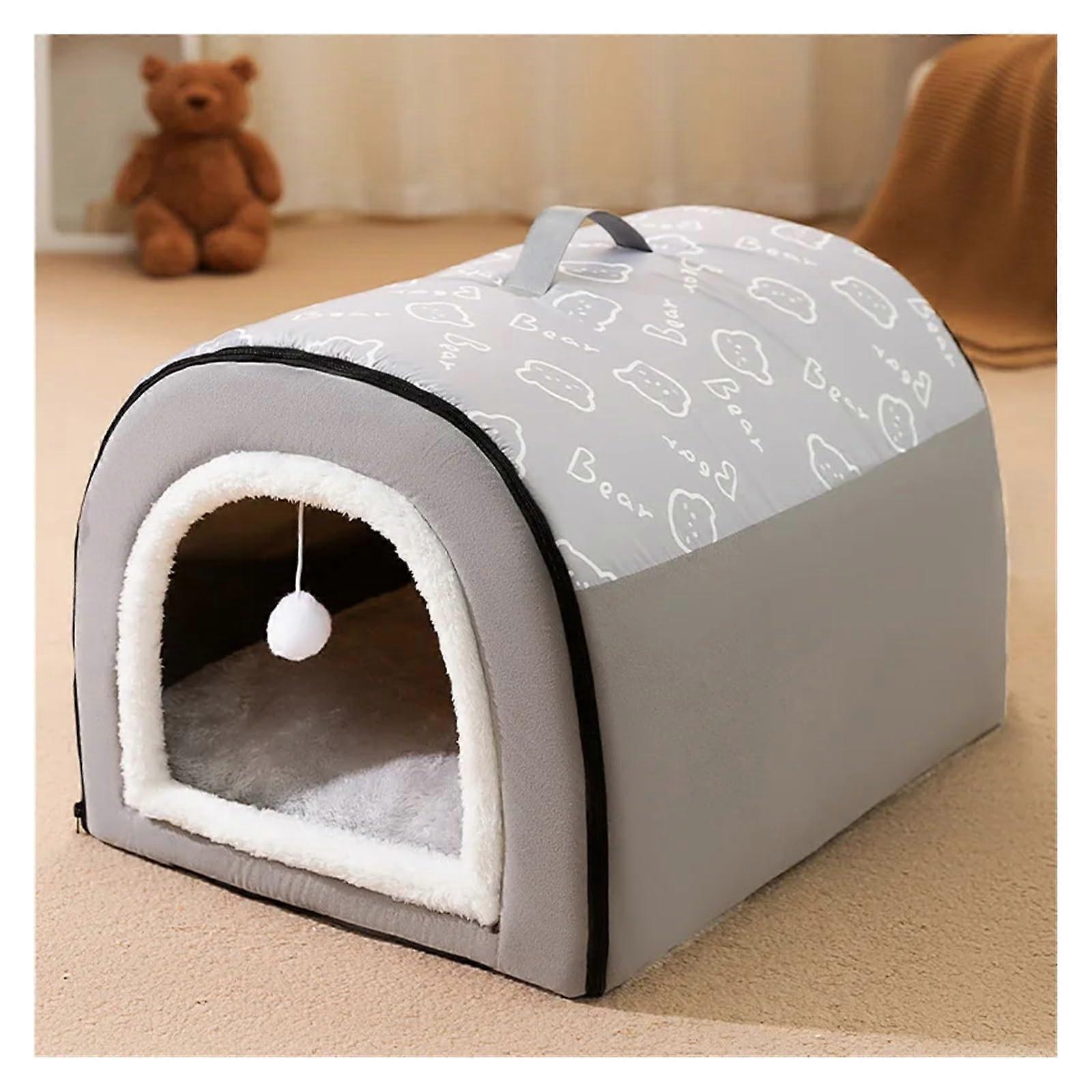 Warm Dog Kennel, Removable Pet Bed for Small Medium Dogs, Soft NonSlip Grey L50x40x35cm