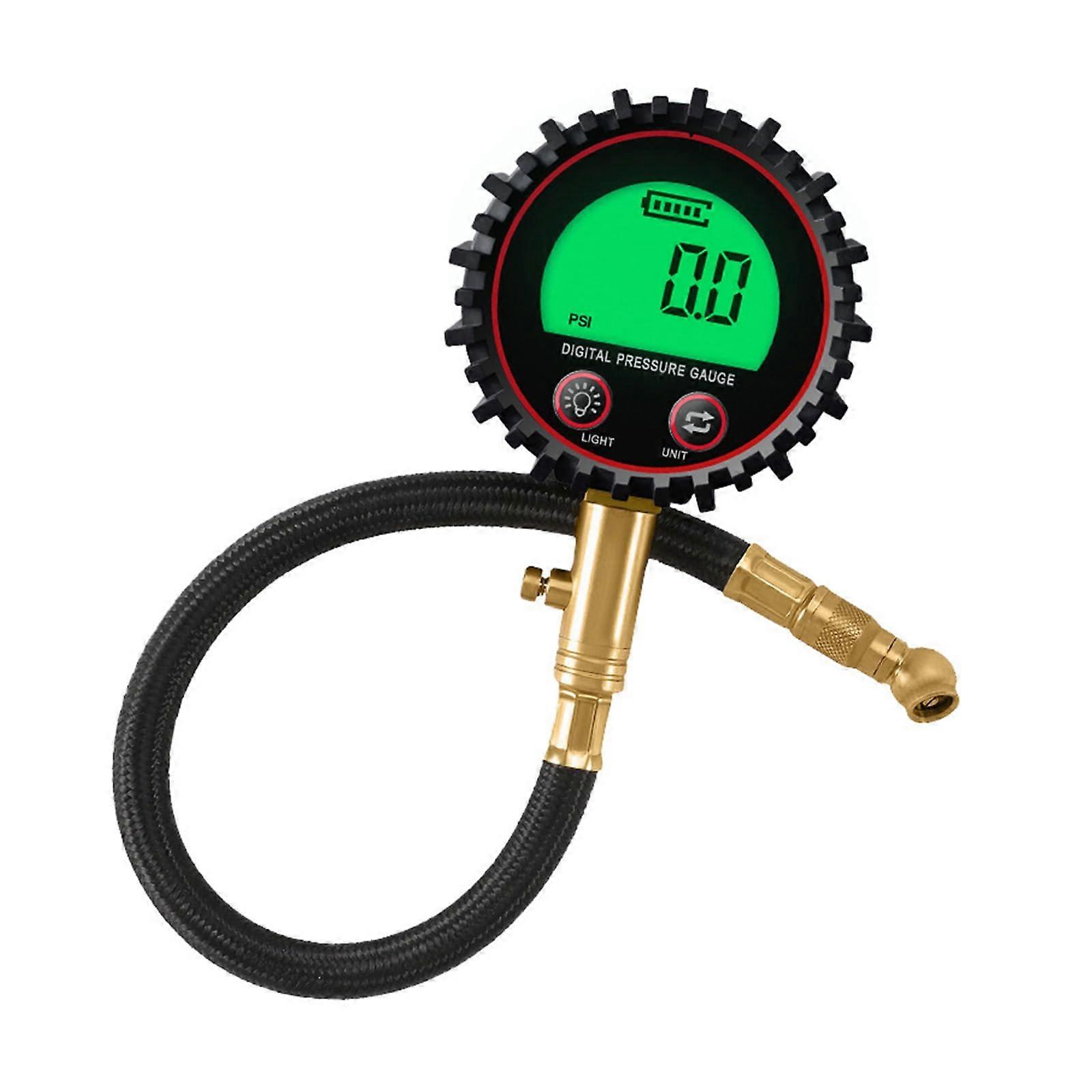 Digital Display Tire Pressure Gauge With Hose LED Backlit Vehicle Inflator Manometer