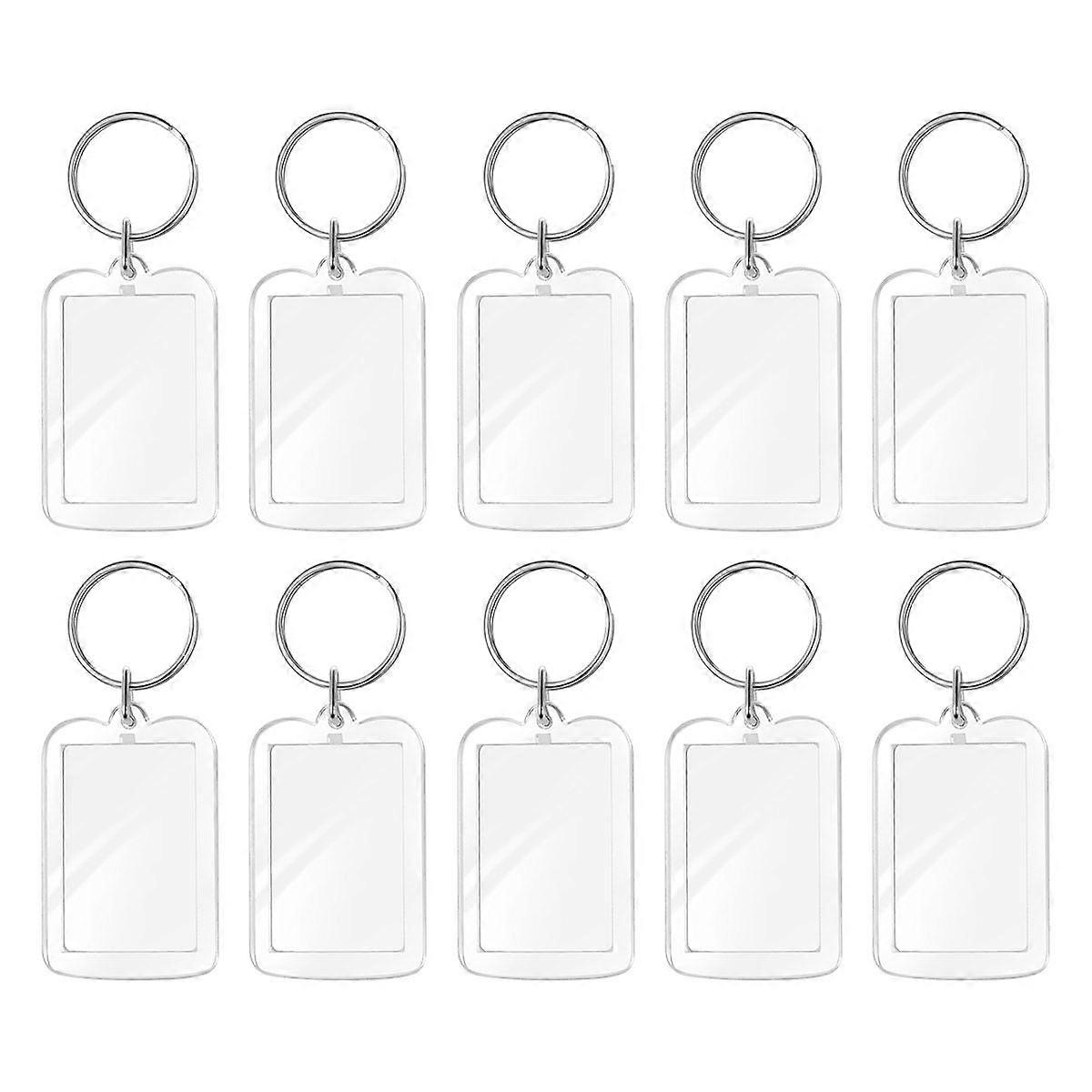 ULTNICE 10pcs Blank Insert Photo Frame Split Ring Keychain Functional Keyring Picture Frame