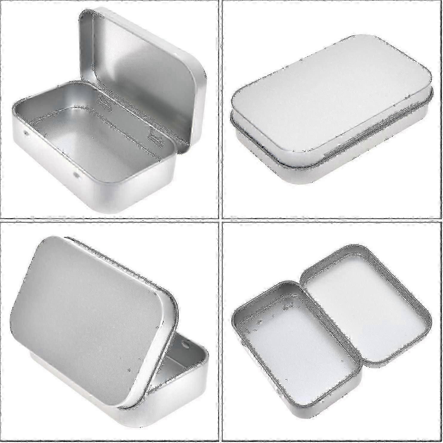 30 Pack Metal Rectangular Empty Hinged Tins, Silver, Portable Storage Containers