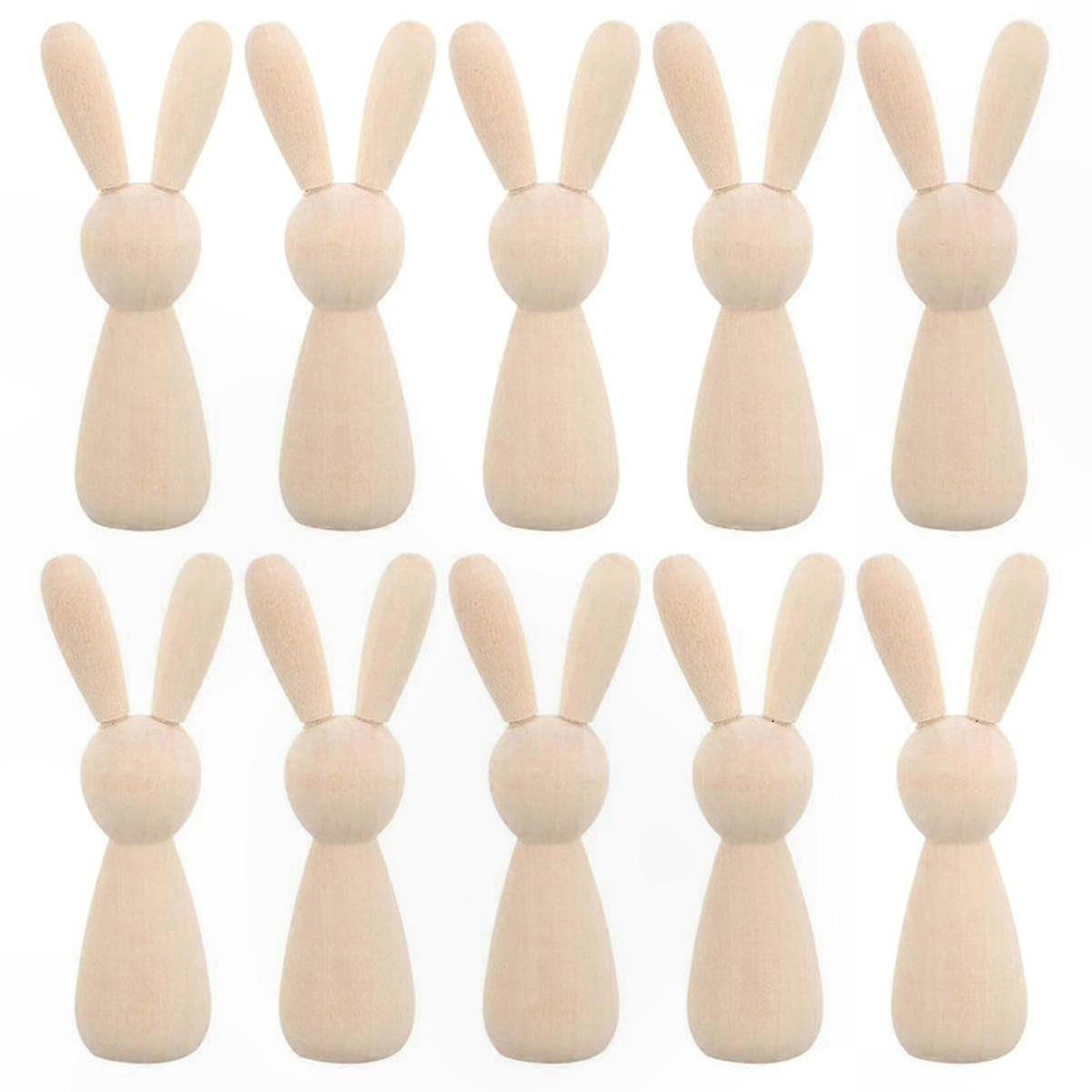 DIY Wooden Bunny Dolls, 10 Pack Unpainted Rabbit Figures for Easter Crafting and Art Projects