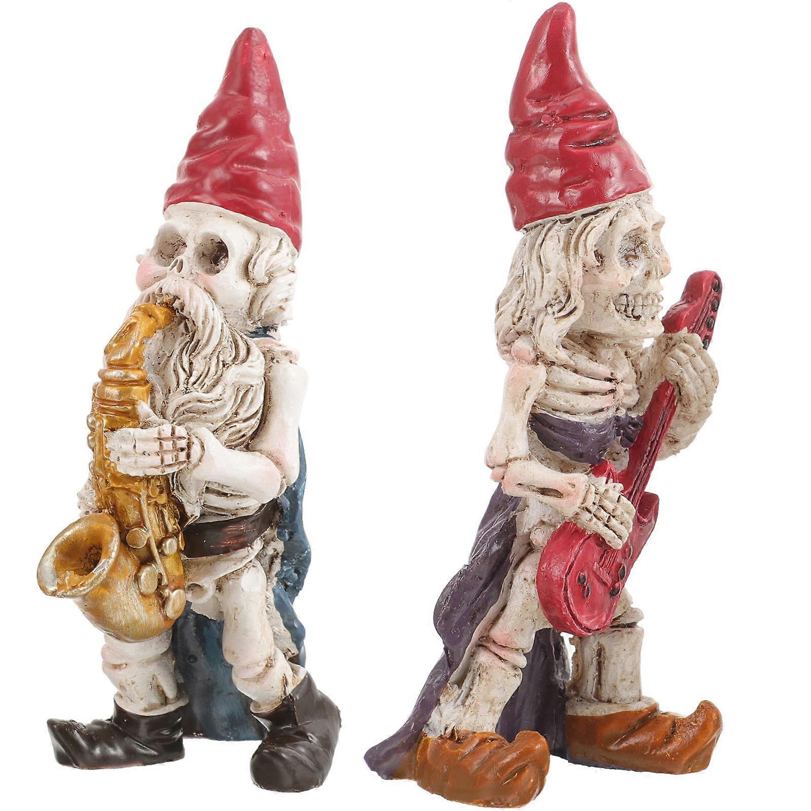 Garden Gnome Skeleton Statue for Decoration Made of Resin Assorted Color Fits Various Scenes 2 Pieces
