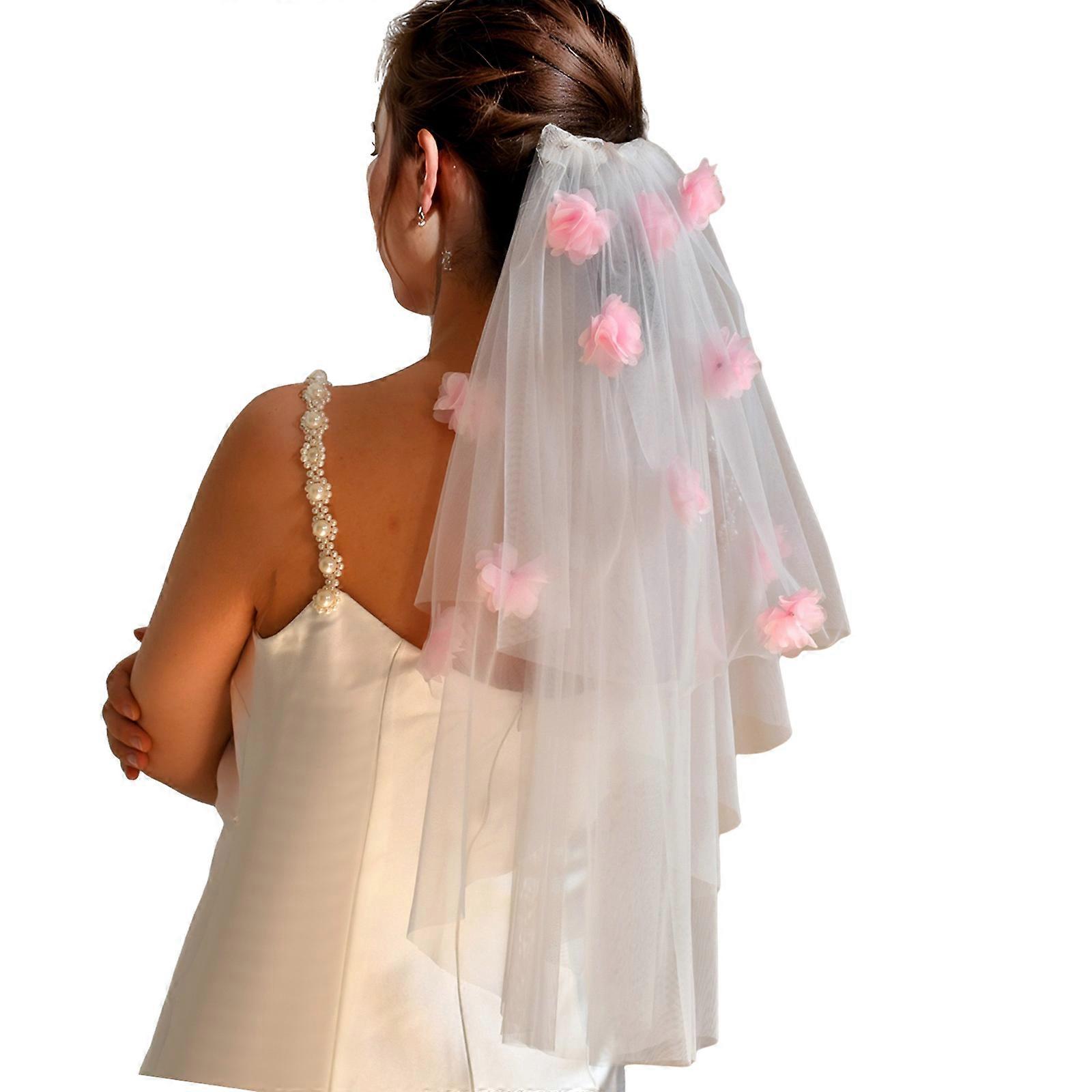 Two Tiered Flower Bridal Veils Accessory With Soft Tulle Fabric And Stable Hold Photo Props  Straightforward
