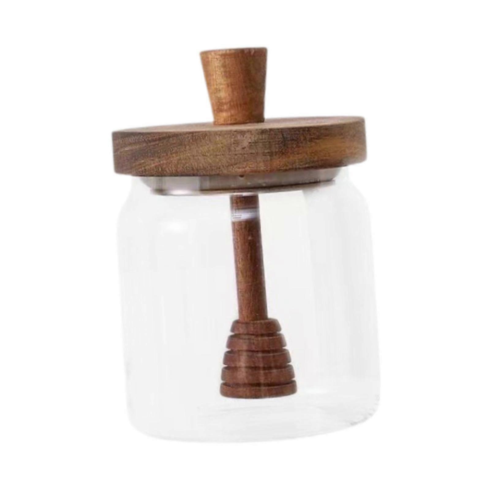 Glass Storage Jar With Lid, 500 ml, Honey Container, Syrup Dispenser, Airtight Seal, Includes Stir Stick, Clear