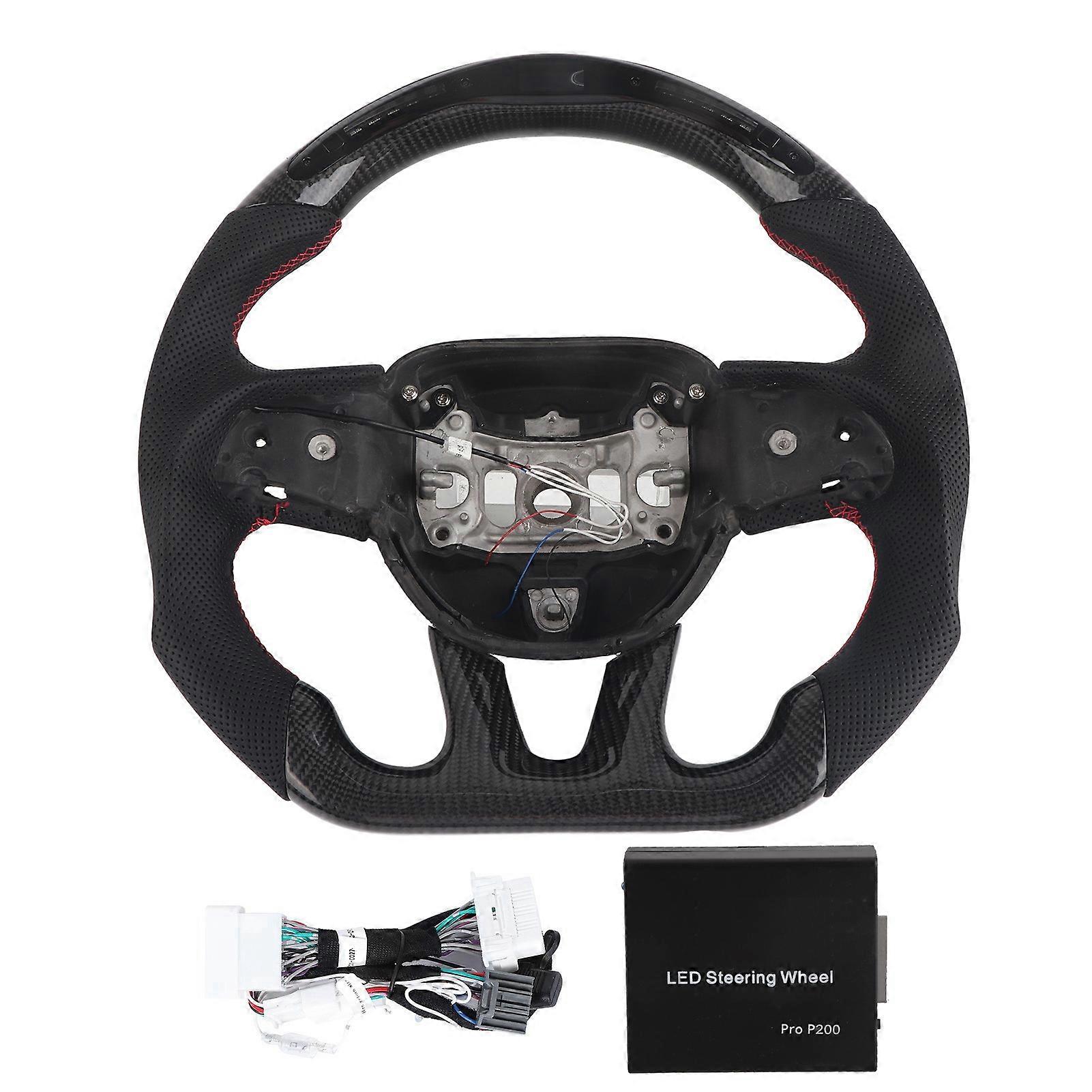 Carbon Fiber LED Shift Lights Display Perforated Leather Steering Wheel Red Stitching Flat Bottom D Type Steering Wheel