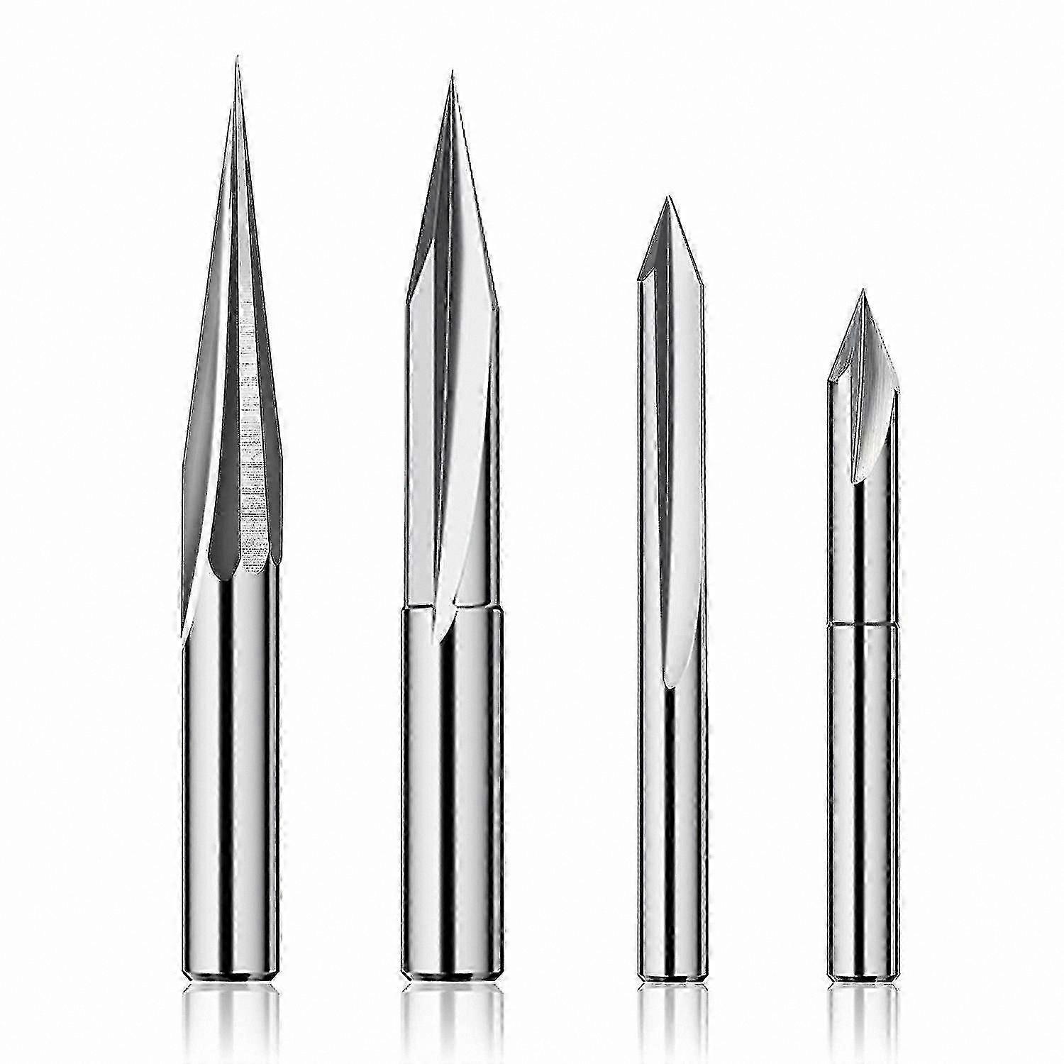 CNC Router Bits Set - 4 Pieces Tungsten Steel Wood Carving Engraving Tools with 1/4" Shank 6mm 4mm V-Groove Profile Cutters