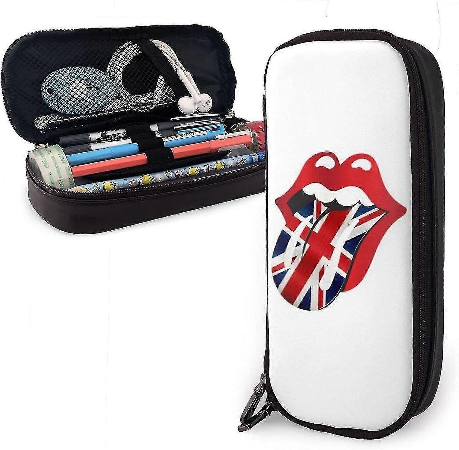 K1035 رولينج ستونز المملكة المتحدة العلم الجلود مقلمة حقيبة القرطاسية صندوق تخزين محمول منظم مستحضرات التجميل