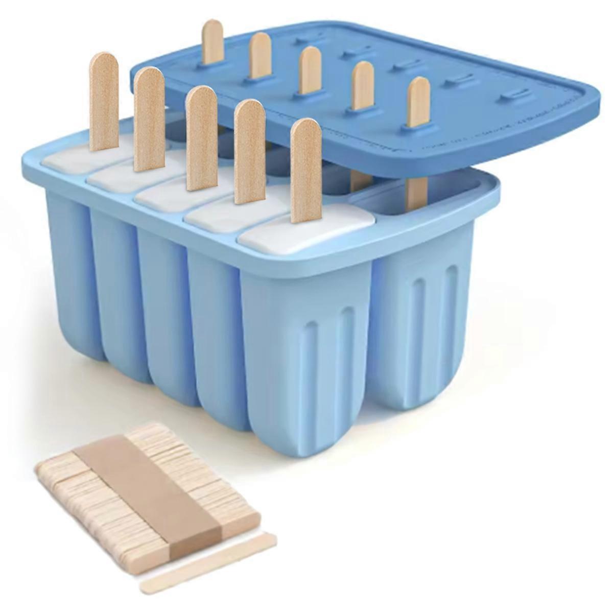 Silicone Popsicle Mold 10 Cavity Large Popsicle Mold Silicone Popsicle Manufacturing Mold with 50 Popsicles. Blue