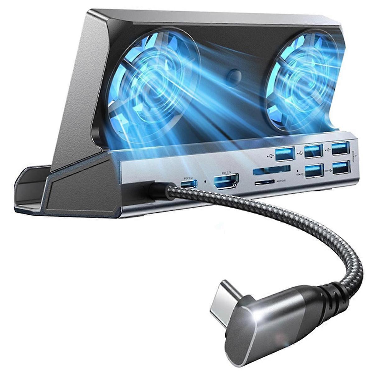 10-in-1 Docking Station for OLED& Ally&Legion Go, Dual Cooling Fan 5 USB Ports Ally
