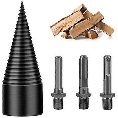3Pcs Firewood Drill Bits with Replaceable Shank, Square Round Hexagon, Pointed Head 32mm, Cutting Tools for Electric Drill