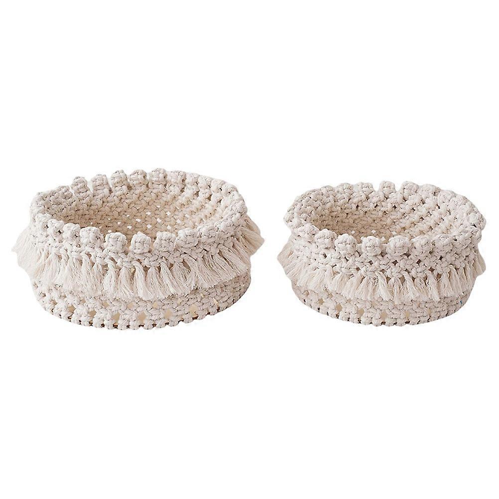 Woven Basket for Home Use in Beige Color Made of Cotton Thread for Storing Snacks Cosmetics and