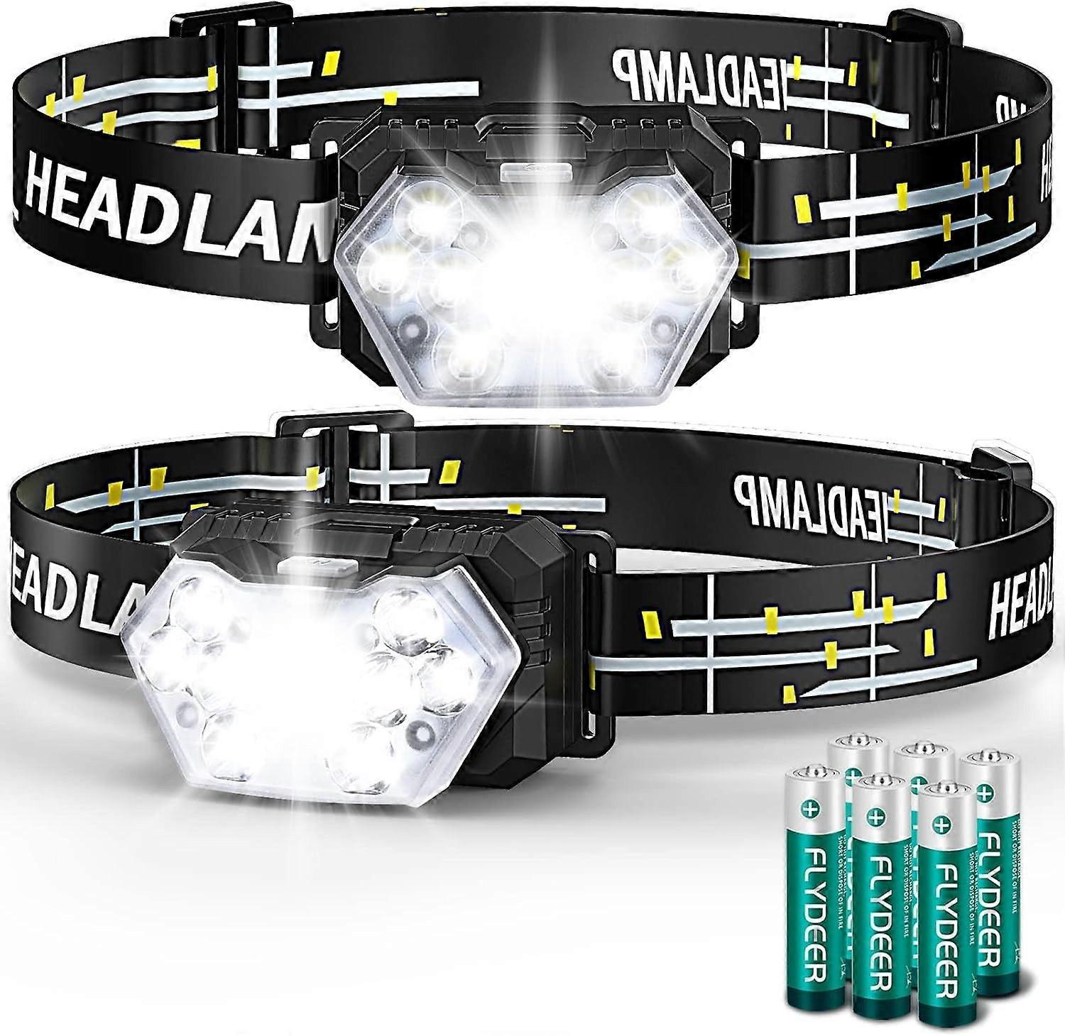 2000 Lumen 9 LED Headlamp 2 Pack, Ultra Bright Head Lamp with 6 Modes, IPX5 Waterproof Head Light(Black)