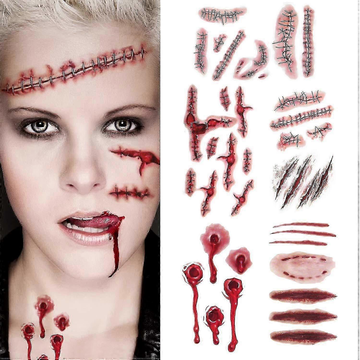 9pcs Halloween Scars Horror Tattoo Stickers