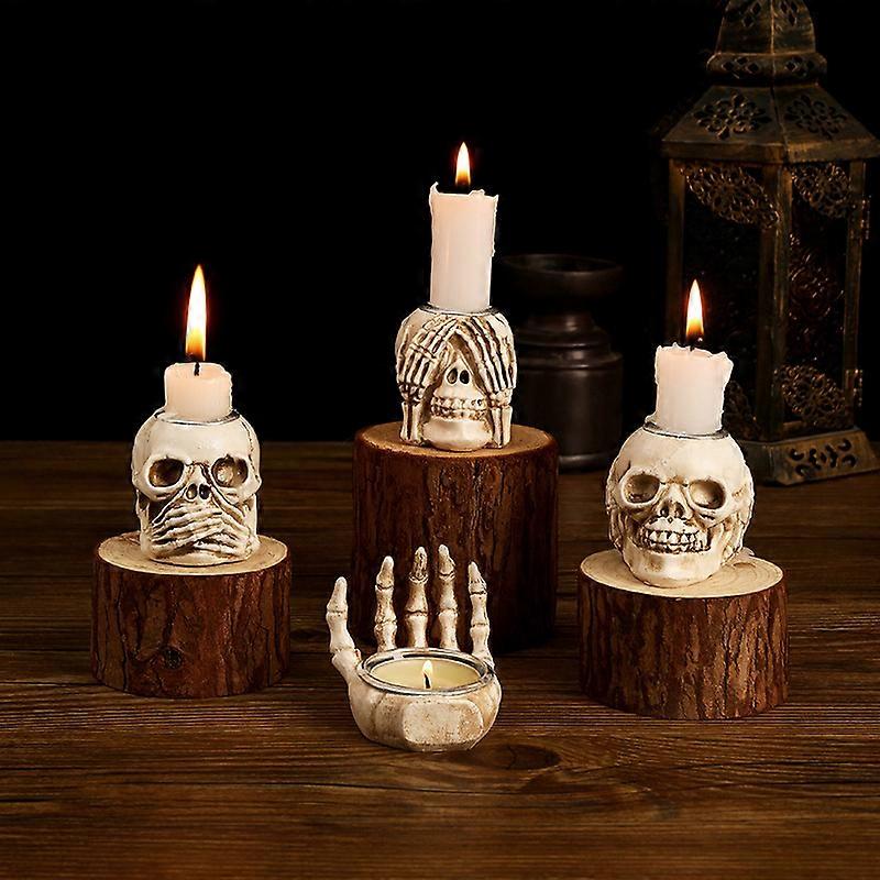 Halloween Skull Candle Holders, Horror Decorations, Set of 4