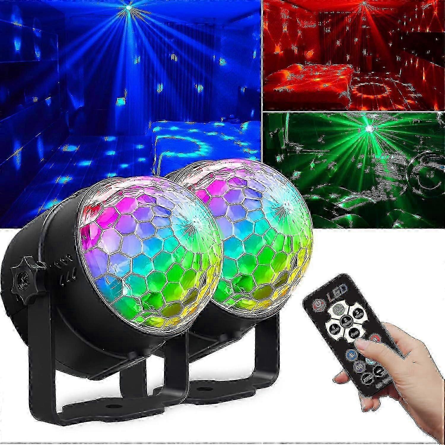 [2-pack] Disco Ball Party Light , Sound Activated Dj Lights, With Remote Control Rgb Strobe Lamp Usb 7 Modes Led Stage Par Light For Home Room Karaoke