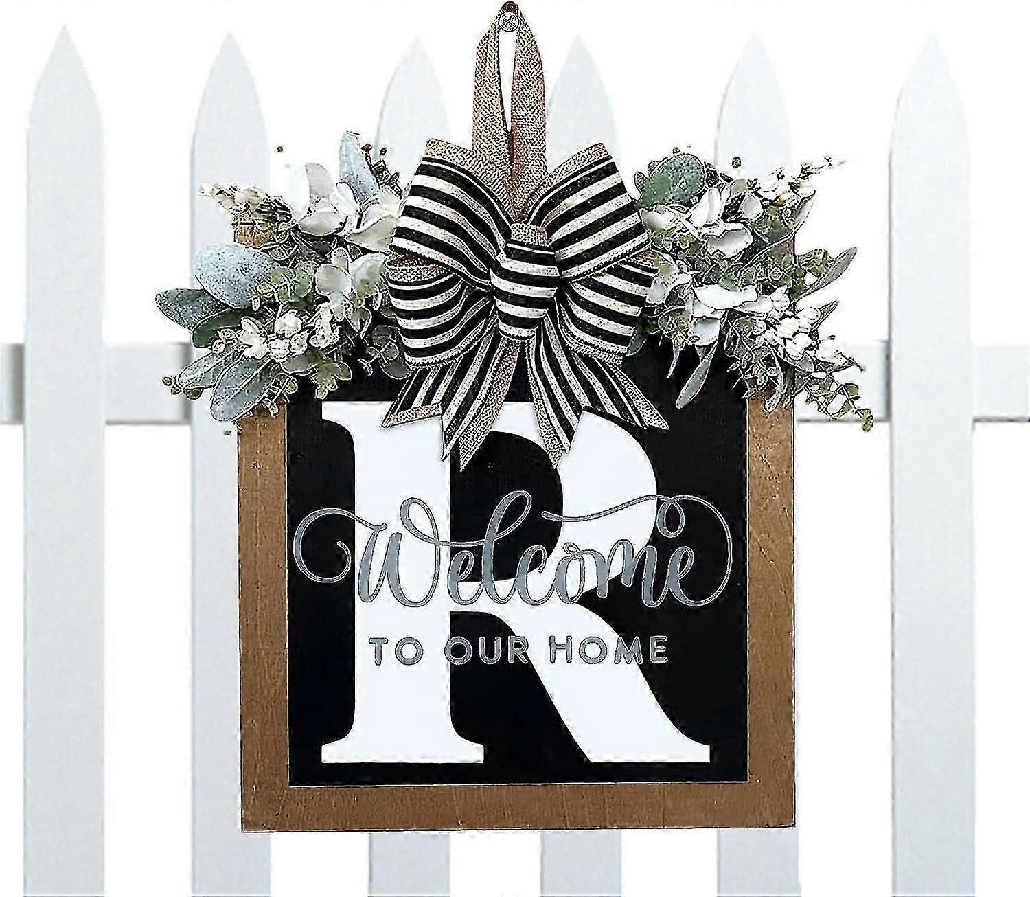 Last Name Welcome Sign | Last Name Front Door Sign 26 Letter | 2023 Wood Wreaths For Front Door, Farmhouse Home Porch All Seasons Outside Decor