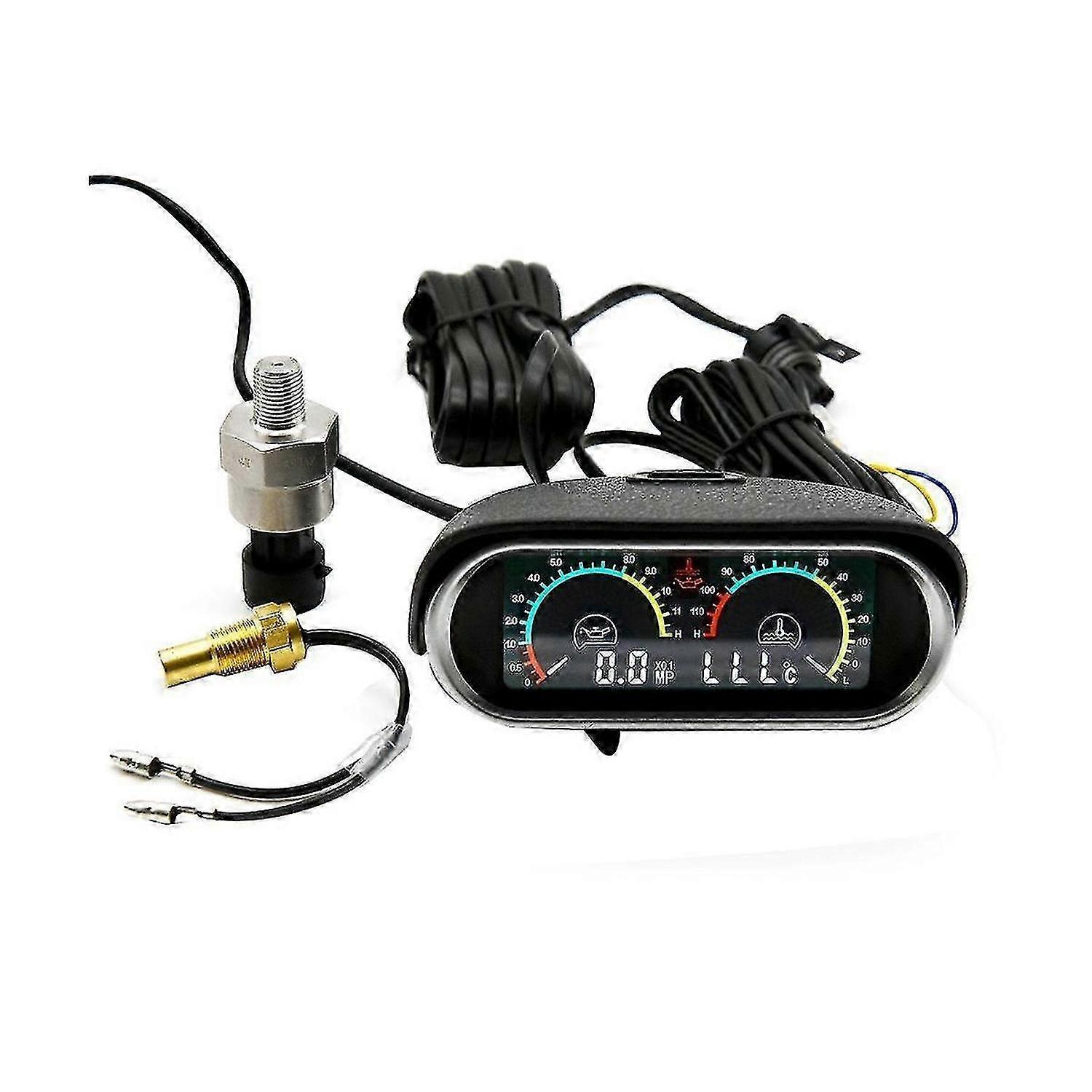 2 In 1 Lcd Universal Car Horizontal Water Temp Gauge + Oil Pressure Gauge 1/8npt Water Temp Adapter