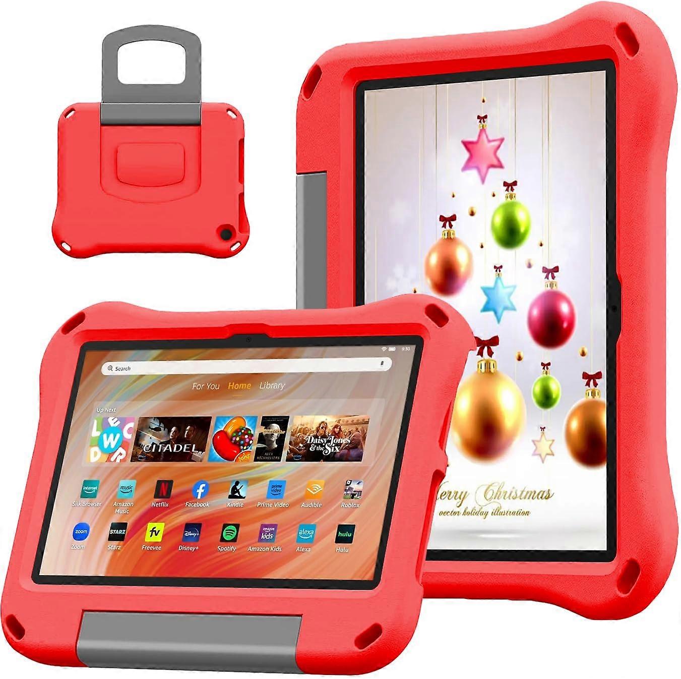 Tablet Case For Kids 10Inch 11th/13th Gen Compatible With 10Inch Tablets Shockproof Handle Stand Red DJRed