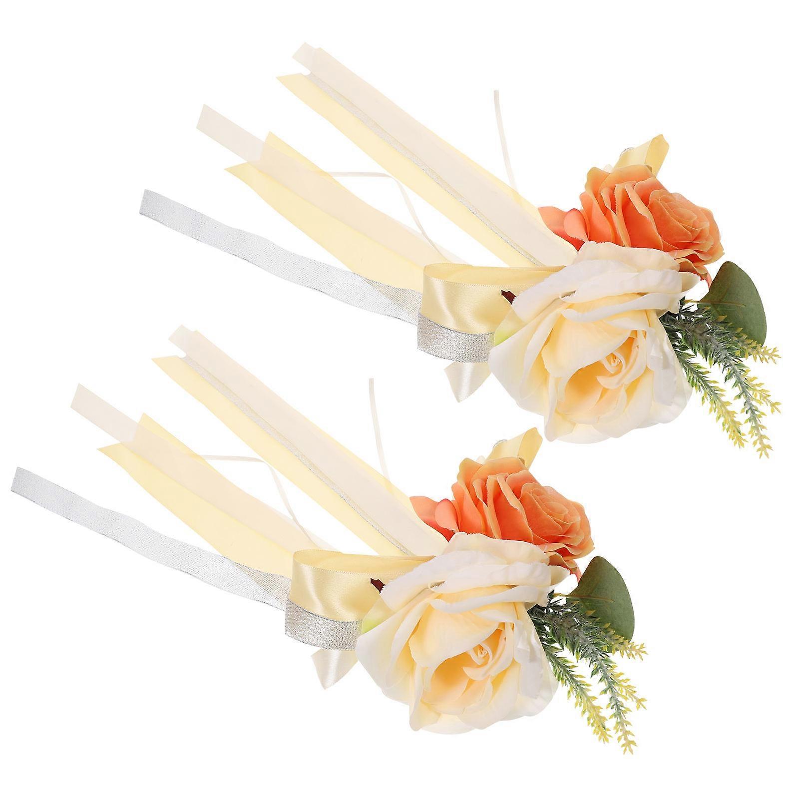 Artificial Flower Decorations Wedding Rose with 2Pcs for Car Handle Mirror