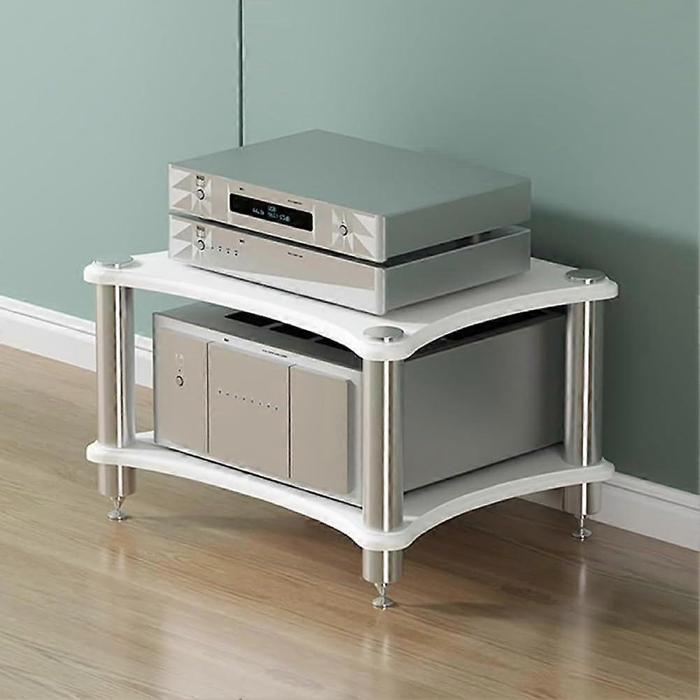 AV Media Stand White 2 Tier Corner Entertainment Center Media Storage Cabinet For Record Player TV Box