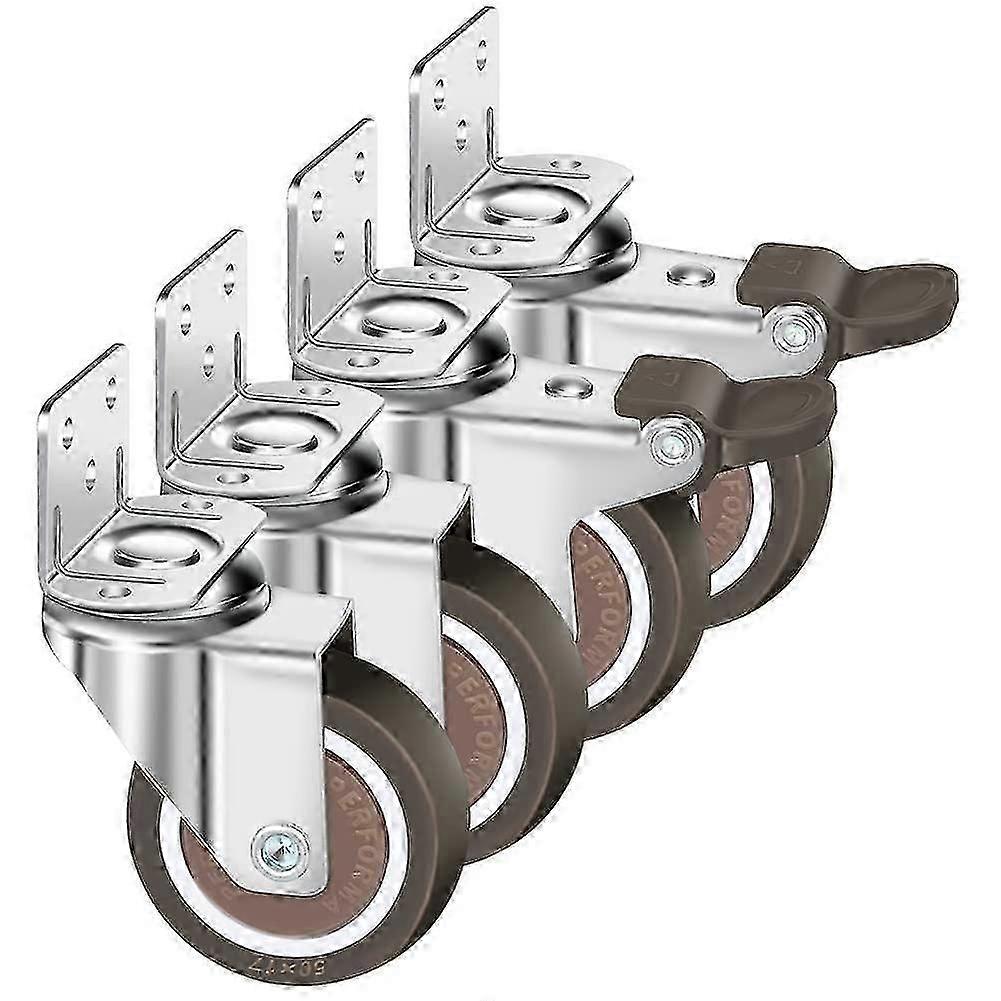 Zestaw 4 zestawów kołowych skrętnych 50 mm, 100 kg Kółka meblowe, koło meblowe typu L z hamulcem 360 Rotation, do wnętrz i na zewnątrz (2 zestawy kołowe z hamulcem, 2