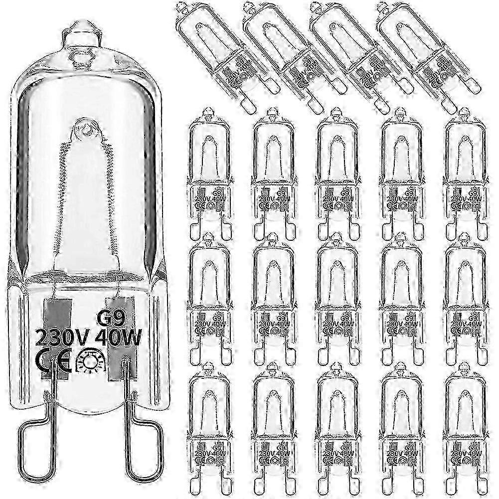 20stk G9 halogen pærer, 40w klare halogenlamper dæmpbar, varm hvid 2800k til lysekroner, pendp2021122432