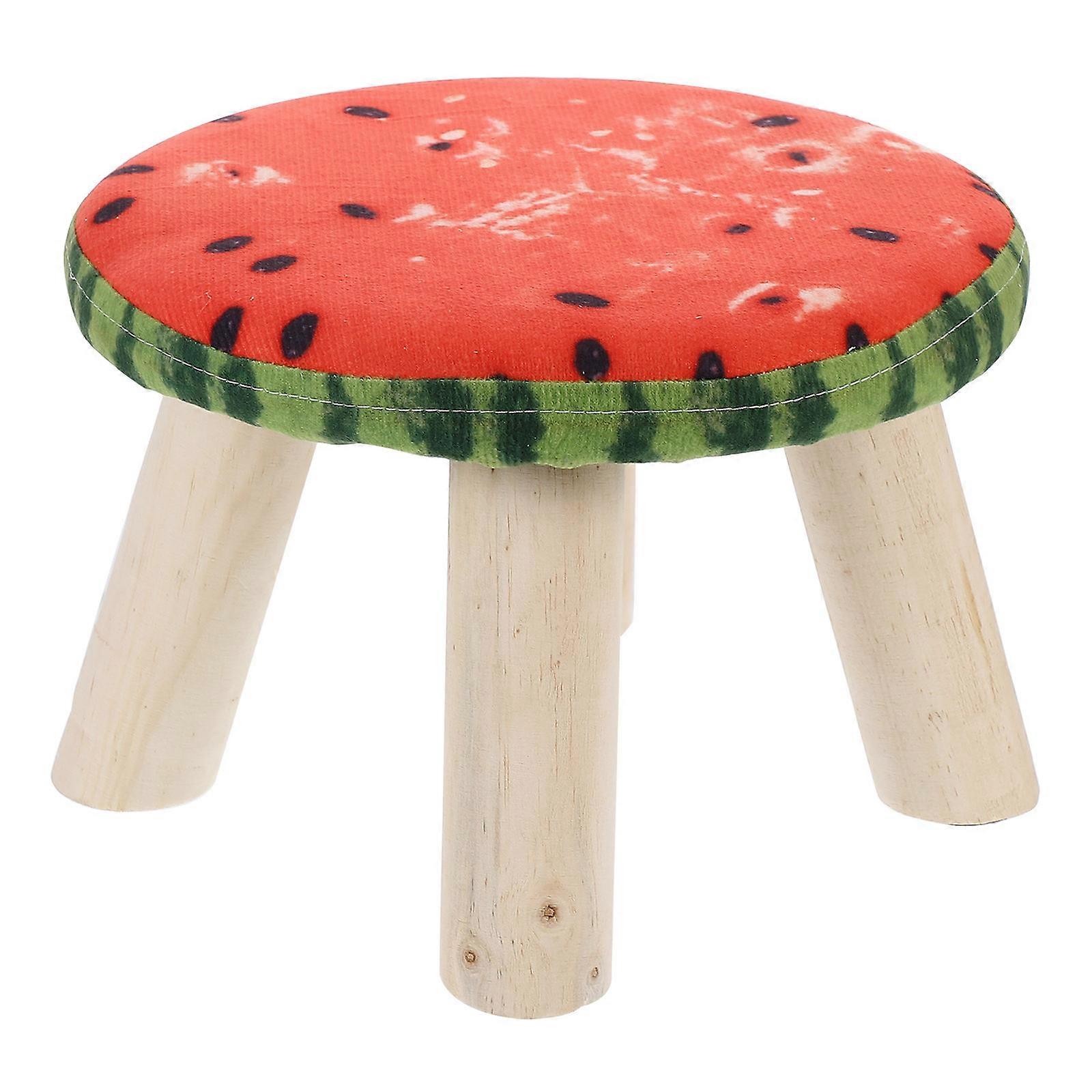 Assorted Color Wooden Stool for Home Use Small Cotton Linen Cover Stool