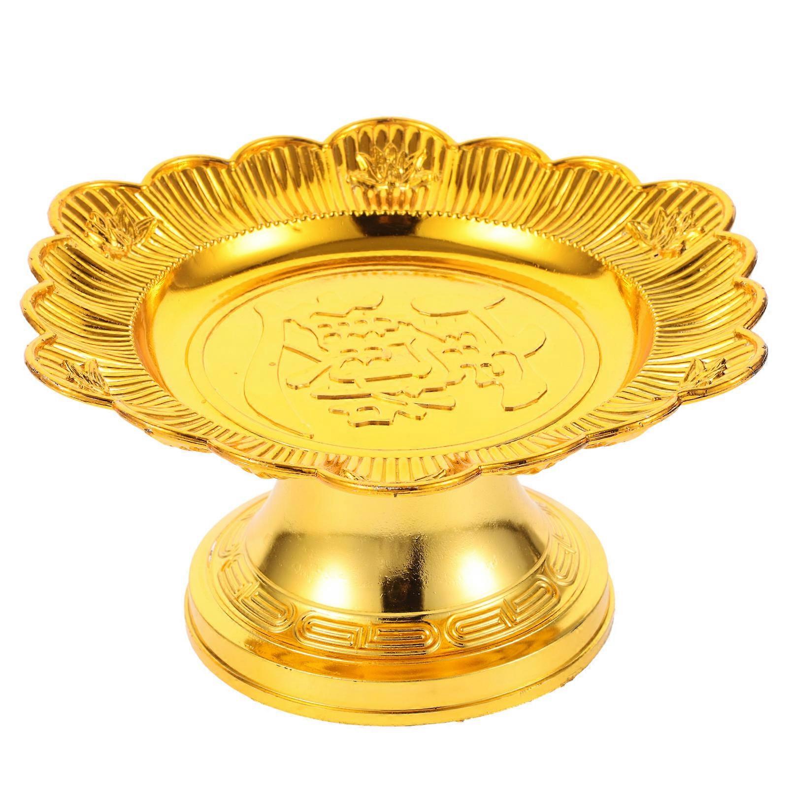 Buddhist Lotus Bowl for Offering with 4Pcs Golden Fruit Trays