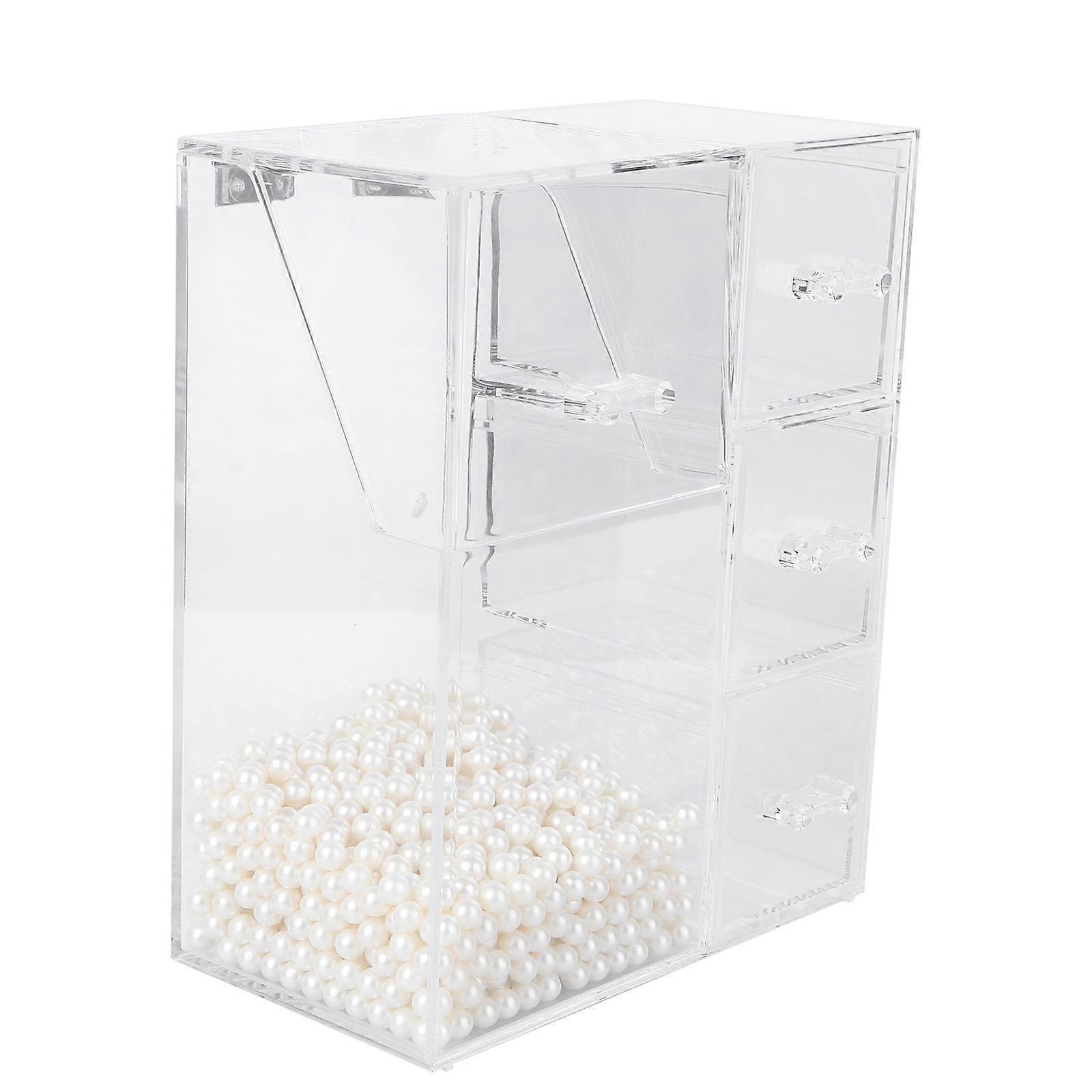 Multi-Function Jewelry Storage Box For Cosmetics Makeup Brushes Home Use White Dustproof Drawer Type 2Pcs
