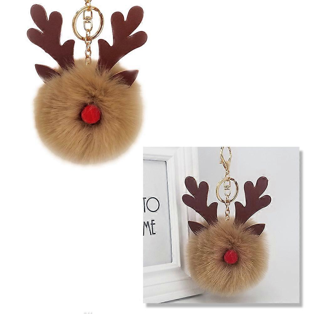 Keyring Christmas Elk Keychain for Key Use with Fluffy Ball