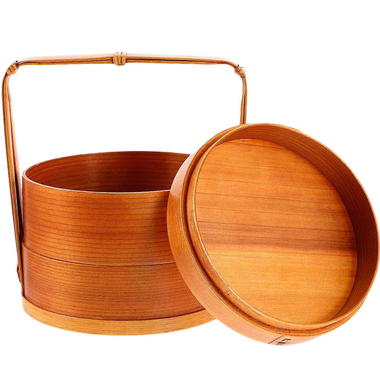 Portable Sushi Container Bento Box Wood Material Daily Use Double Layer Lunch Box 15X17.5CM 1Set