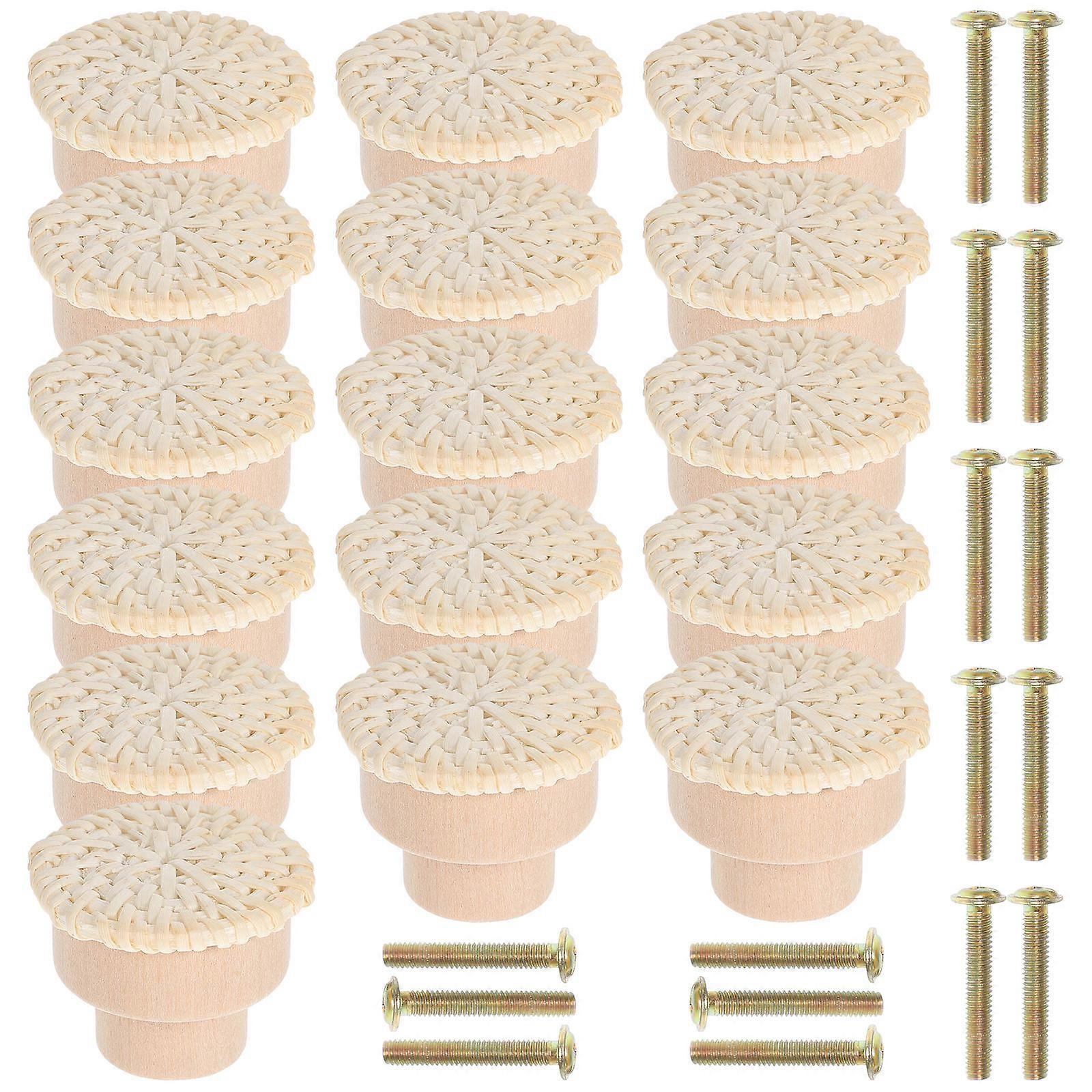 Furniture Rattan Drawer Knobs Wood Handles Beige 32Pcs Collection