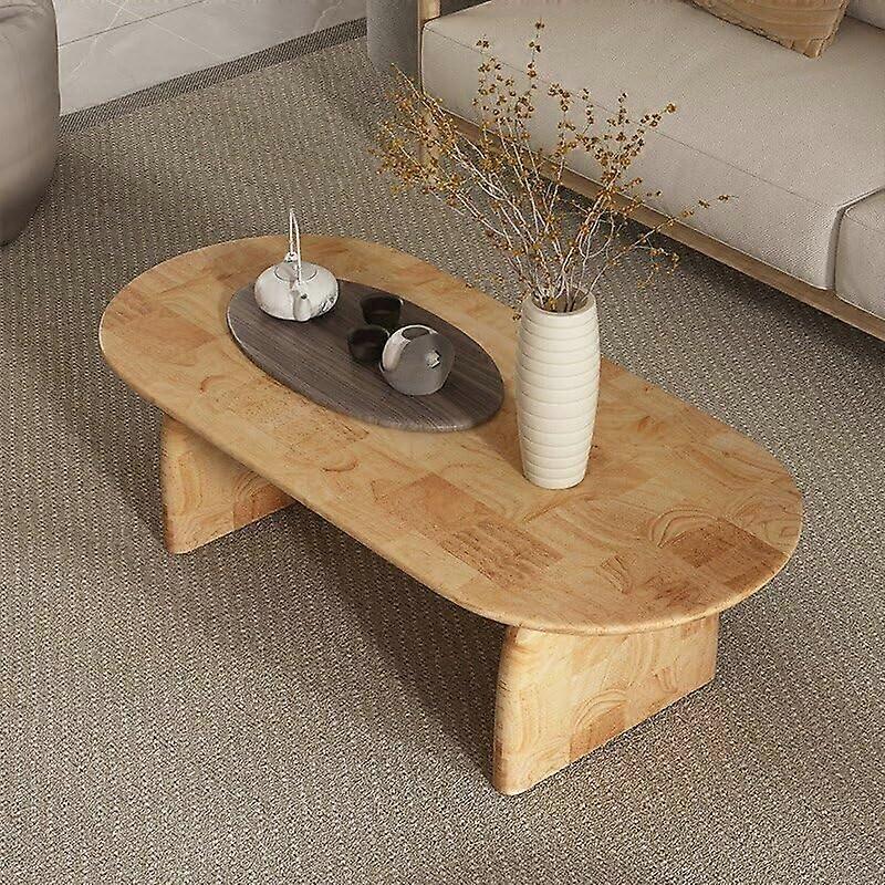 Oak Oval Coffee Table Mid Century Modern Solid Wood Center Table, 120x60x40 CM, Tea And Cocktail Table For Living Room, Home Office