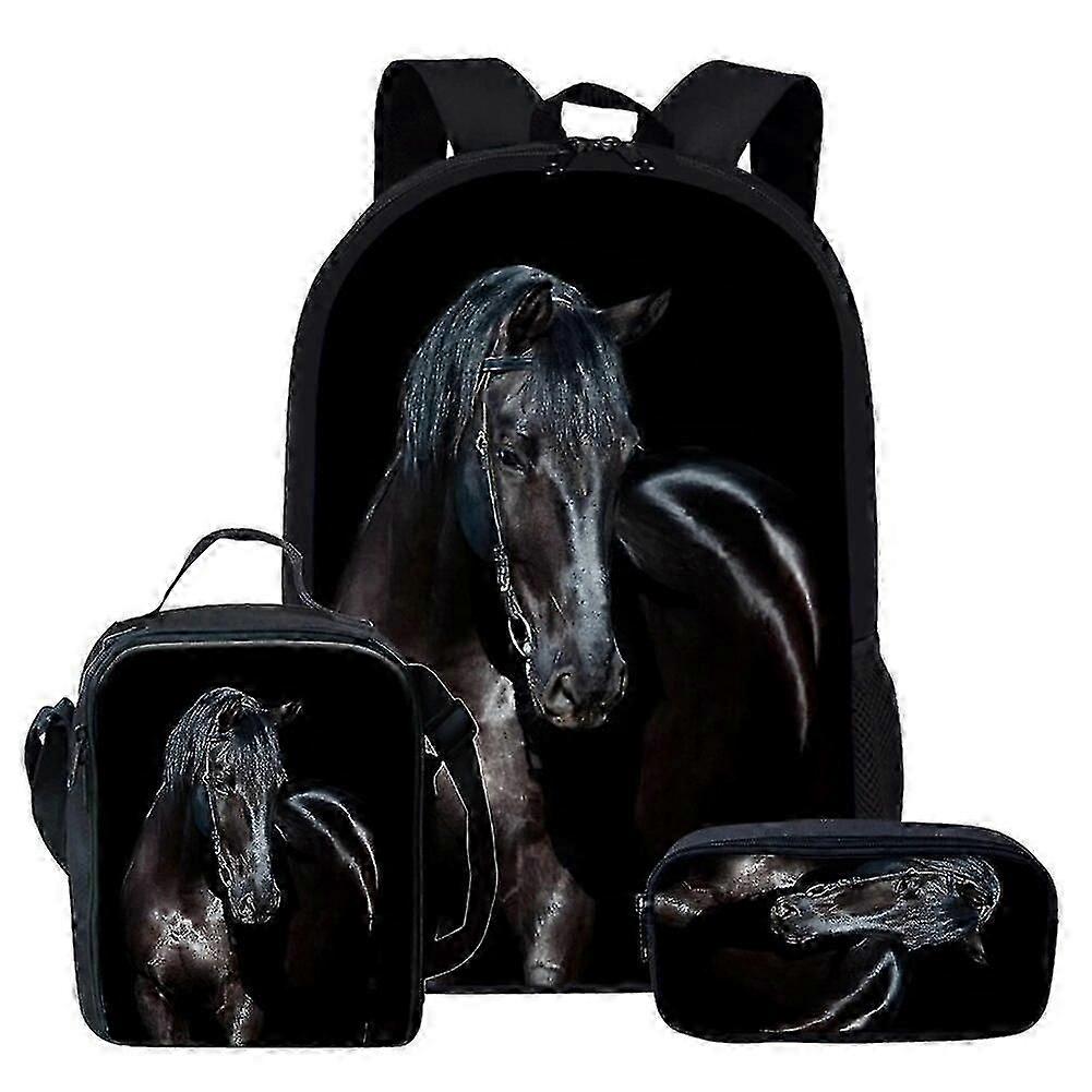 الخيول البرية تصميم حقيبة ظهر ذات سعة كبيرة 3 قطع / مجموعة حقائب مدرسية للفتيان فتاة طلاب المرحلة الابتدائية حقيبة كتب Mochila Escolar حقيبة الغداء