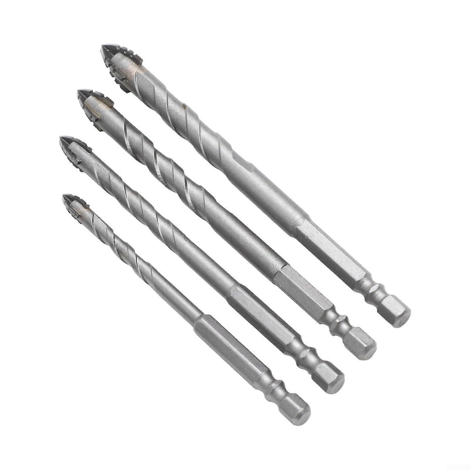 4Piece Eccentric Drill Bit Set For Glass Tile Concrete Rock Slab Triangular Spiral Design Carbide Tip 6/8/10/12mm