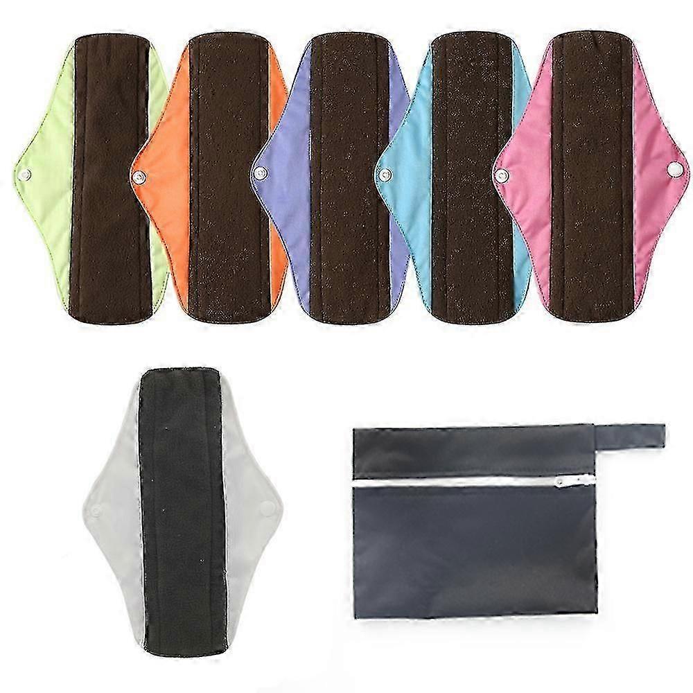(random Color) 5pcs+bag Bamboo Reusable Sanitary Pads Washable Absorbent Cloth Menstrual Pads 30a