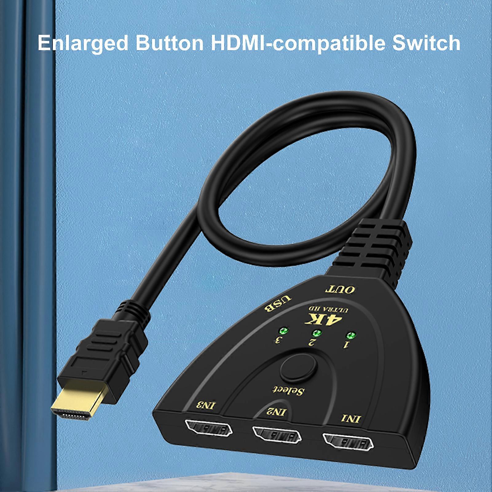 SUSUchens 4K HD-compatible Switcher3-in 1 Out with Button Fast Switching Delicate Accurate Sound Effects compatible with-compatible Converter Black