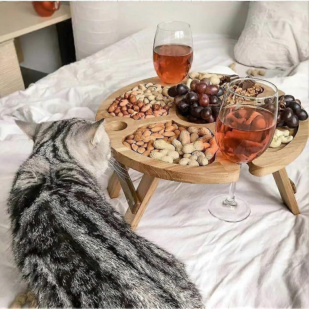 Lightweight Wooden Picnic Table With Wine Glass Holder For Outdoor Use, 30 x 16 cm, Portable Stable Design
