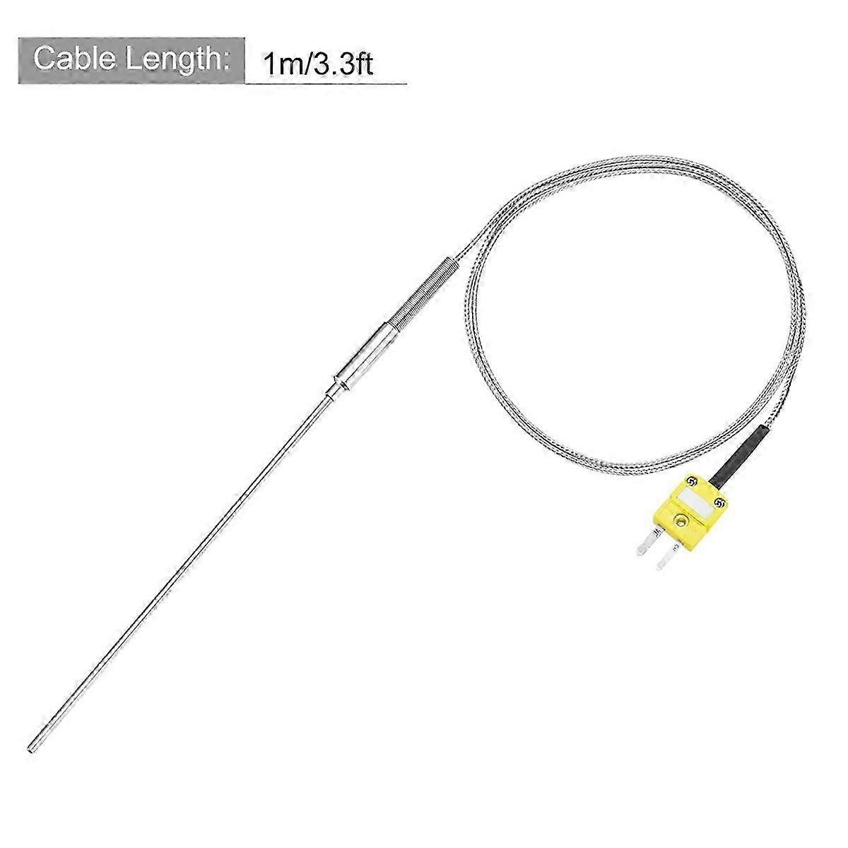 High-Temp Meter Temperature Sensor Probe -50 to 1100°C, 3.3ft Wire, 3.2x150mm for Industrial Use