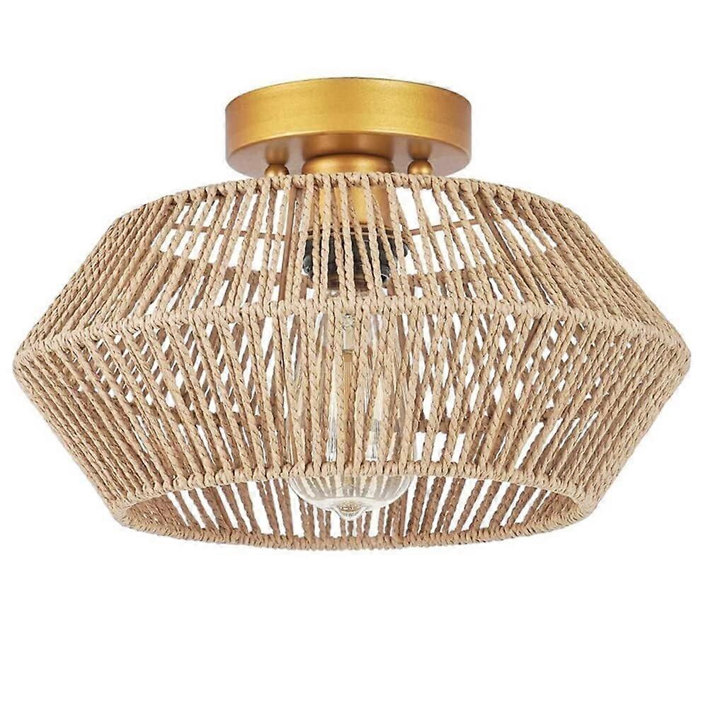 Rustic Ceiling Lamp Handmade Woven Rattan Cage SemiFlush Mount Ceiling Light E27 Socket Hallway Foyer Stairwell Office