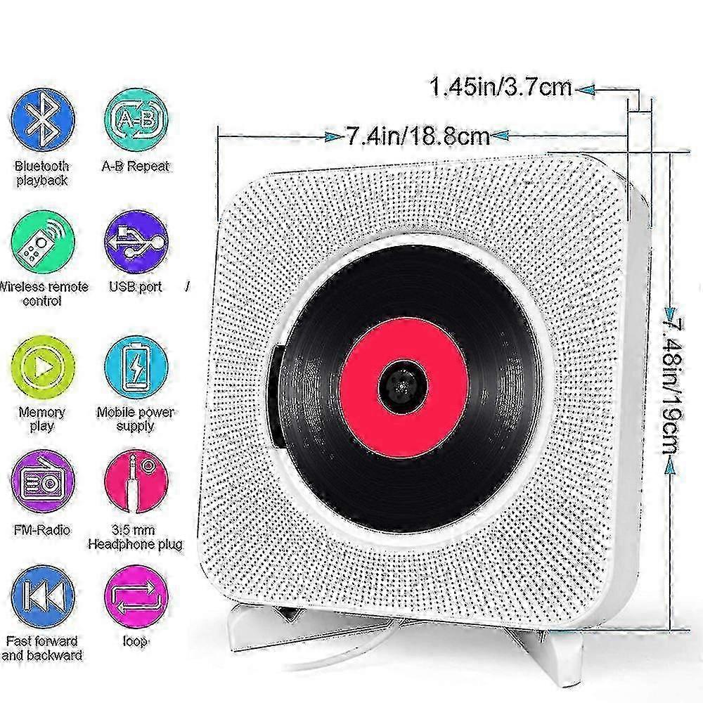 Portable Cd Player With Bluetooth, Wall Mount Cd Music Player Home Audio Fm Radio With Remote Control