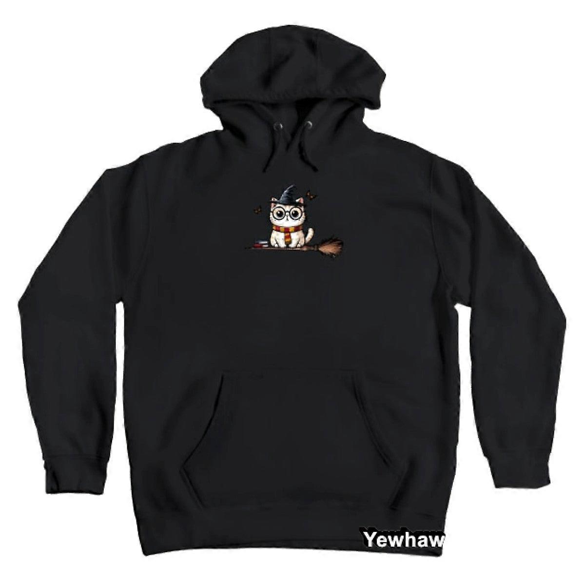 Witch Cat Fly On Broom Hoodie