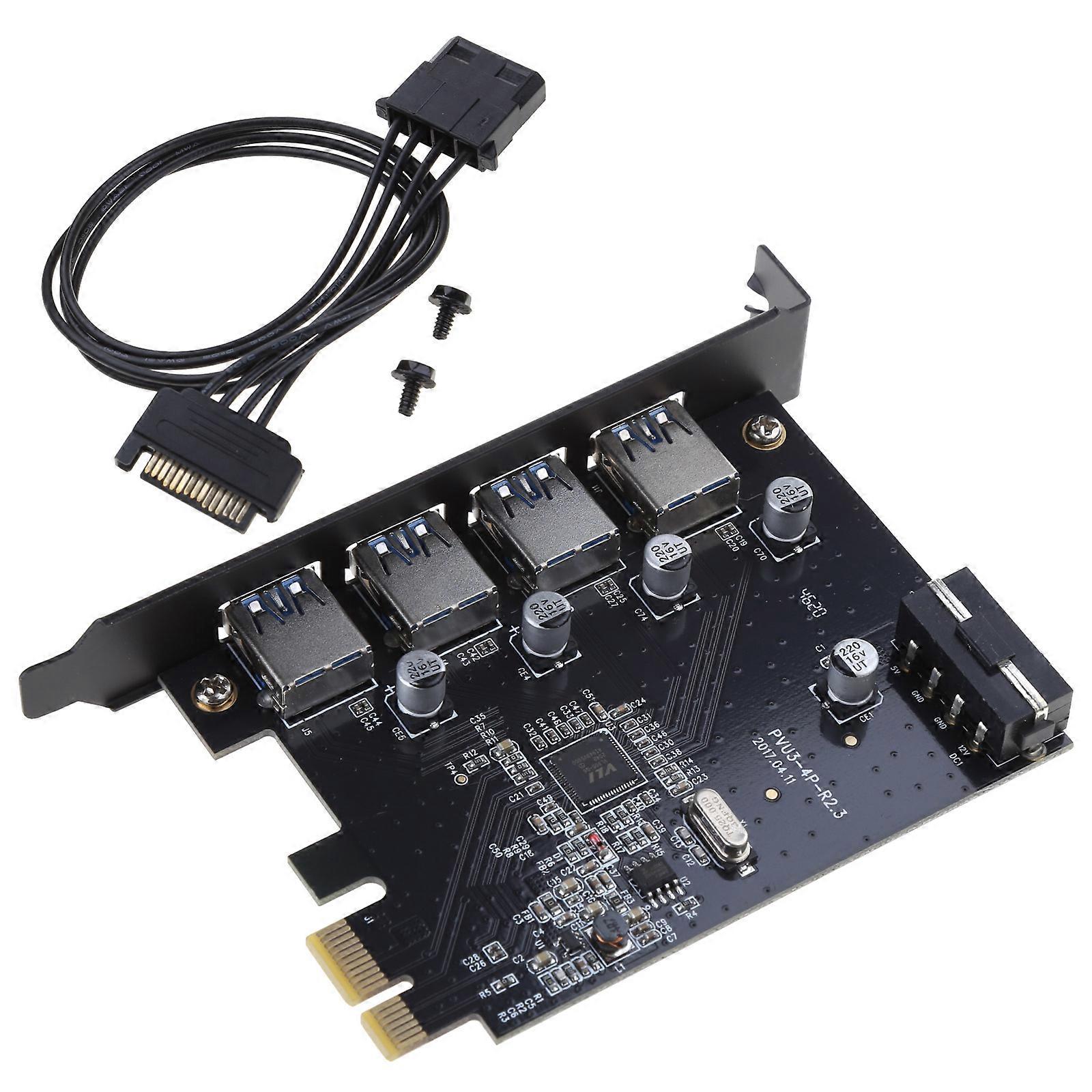 4Port USB3.0 PCI-E Expansion Card Firm Stable Double Folding Design 5Gbps Rapid High-speed Expansion Card Splitter Multicolor