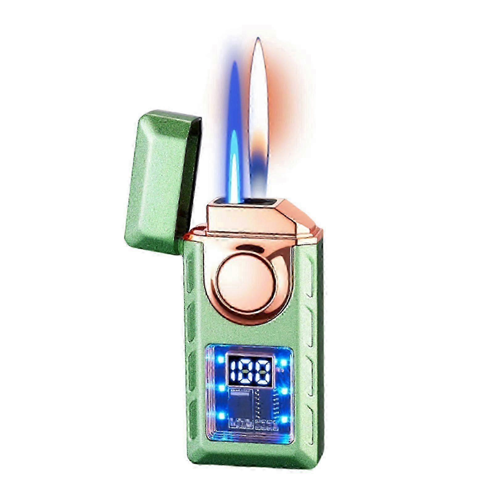 Double Fire Windproof Lighter with Colored Lights Digital Display Intelligent Induction Direct Flames Lighter