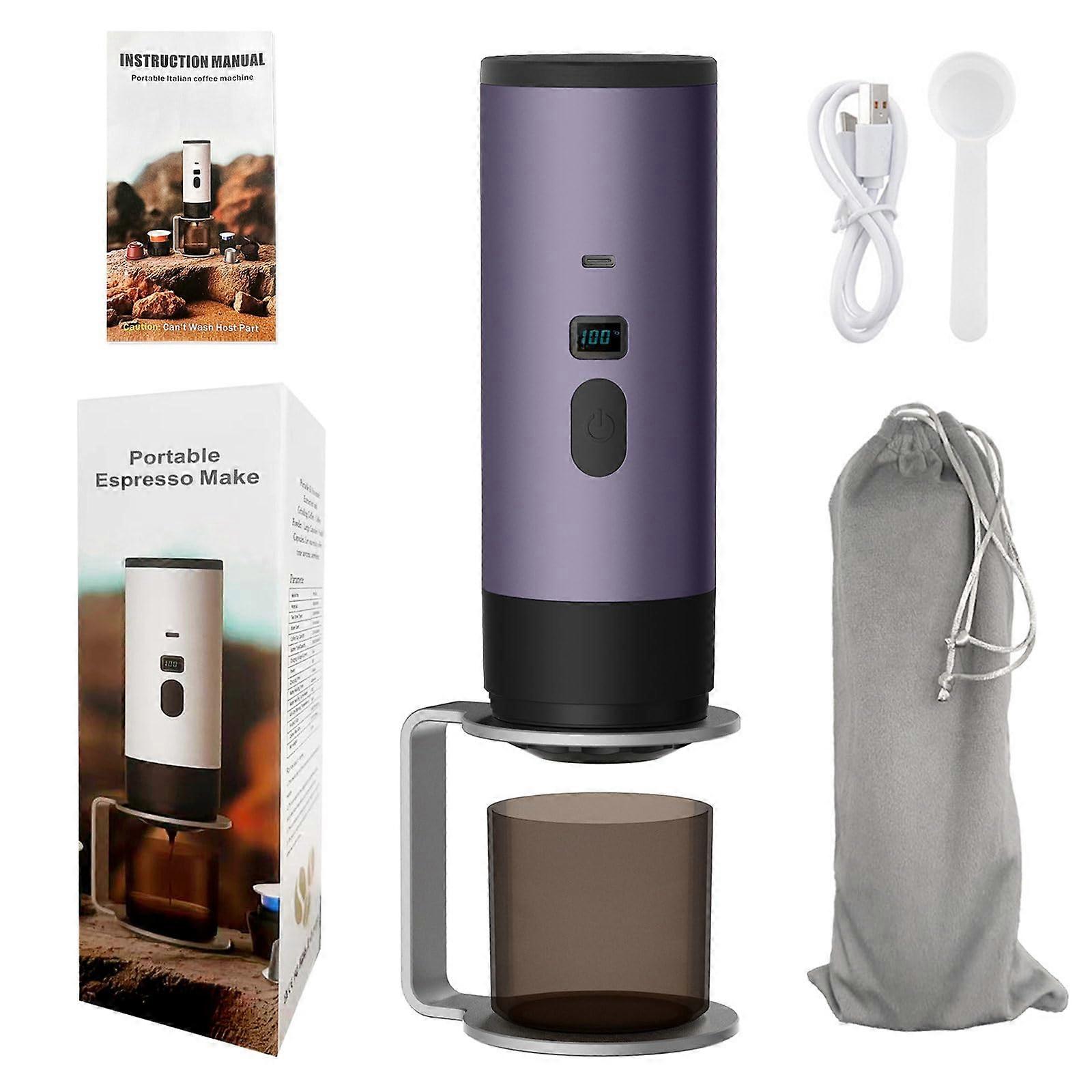 Automatic Capsuled Coffee Maker Portable With Heating Function For Travel Camping Home Office Use Purple