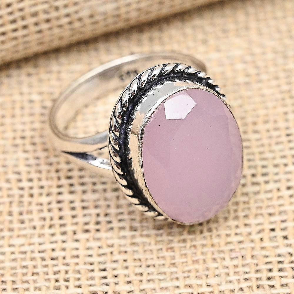 Pink Chalcedony Gemstone Handmade Solid 925 Sterling Silver Ring Jewelry