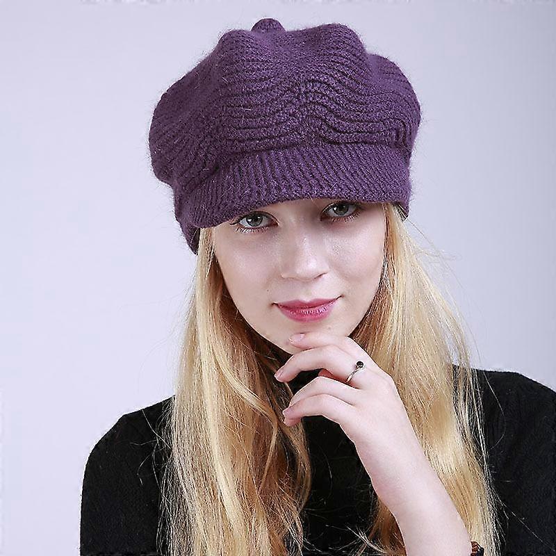 Autumn Winter Solid Color Plush Warm Women's Cap Knitted Soft Acrylic Wool Hat