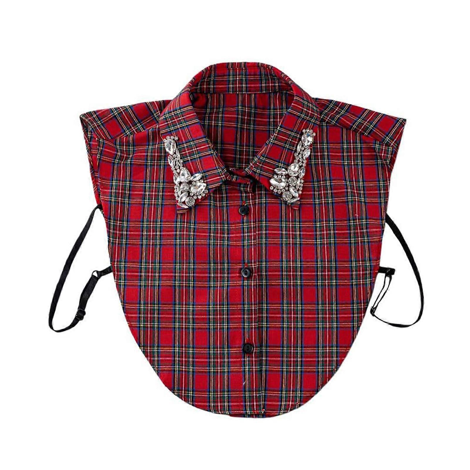 Breathable Plaids Faux Collar Half Shirt Insert Collar Elegant Crystal Comfortable For Daily Use  Red