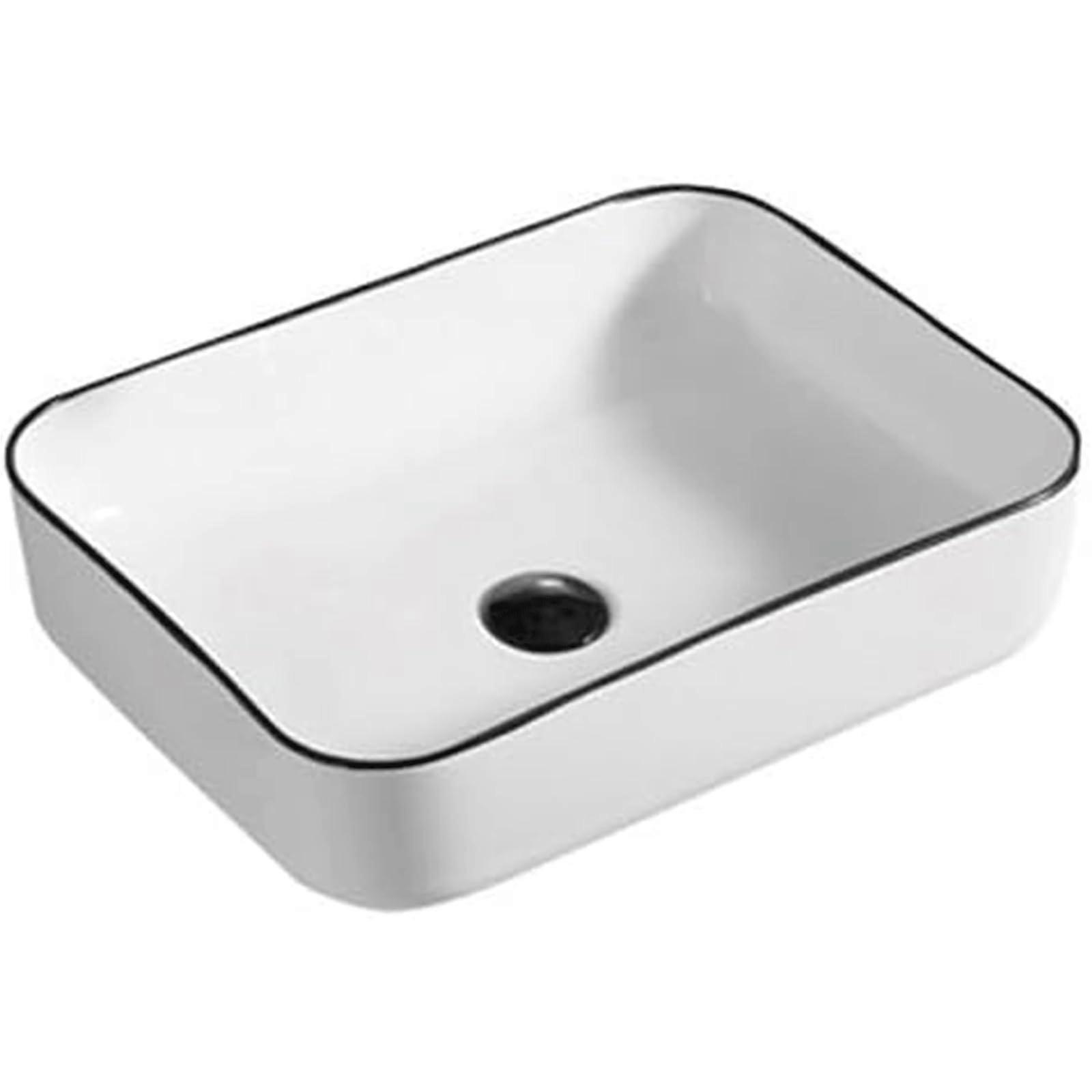 Rectangular Above Counter Bathroom Sink White Ceramic Vessel Basin Nordic Style for Vanity Cabinet